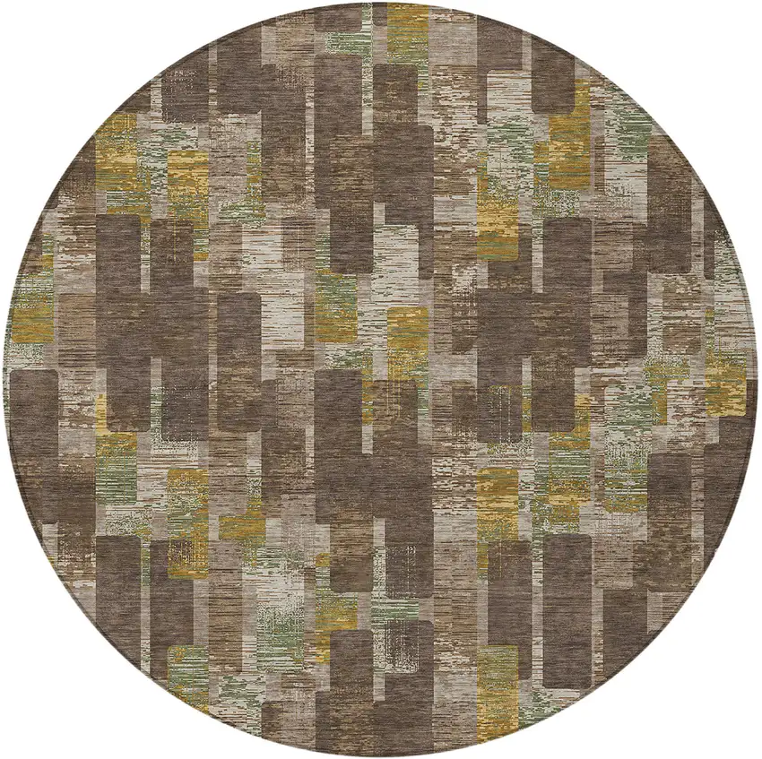 8' Chocolate And Brown Round Geometric Washable Indoor Outdoor Area Rug Photo 1