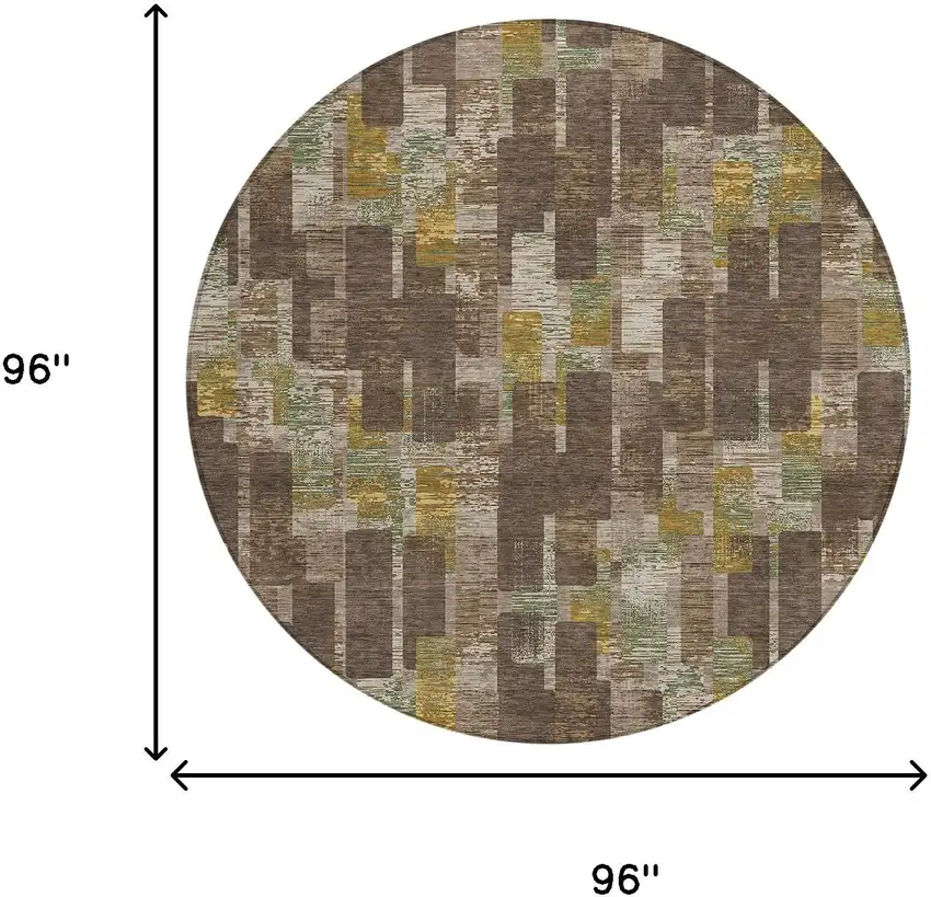 8' Chocolate And Brown Round Geometric Washable Indoor Outdoor Area Rug Photo 6