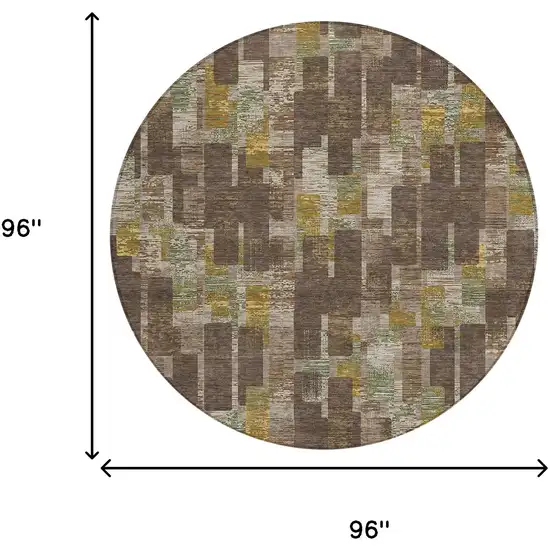 8' Chocolate And Brown Round Geometric Washable Indoor Outdoor Area Rug Photo 6