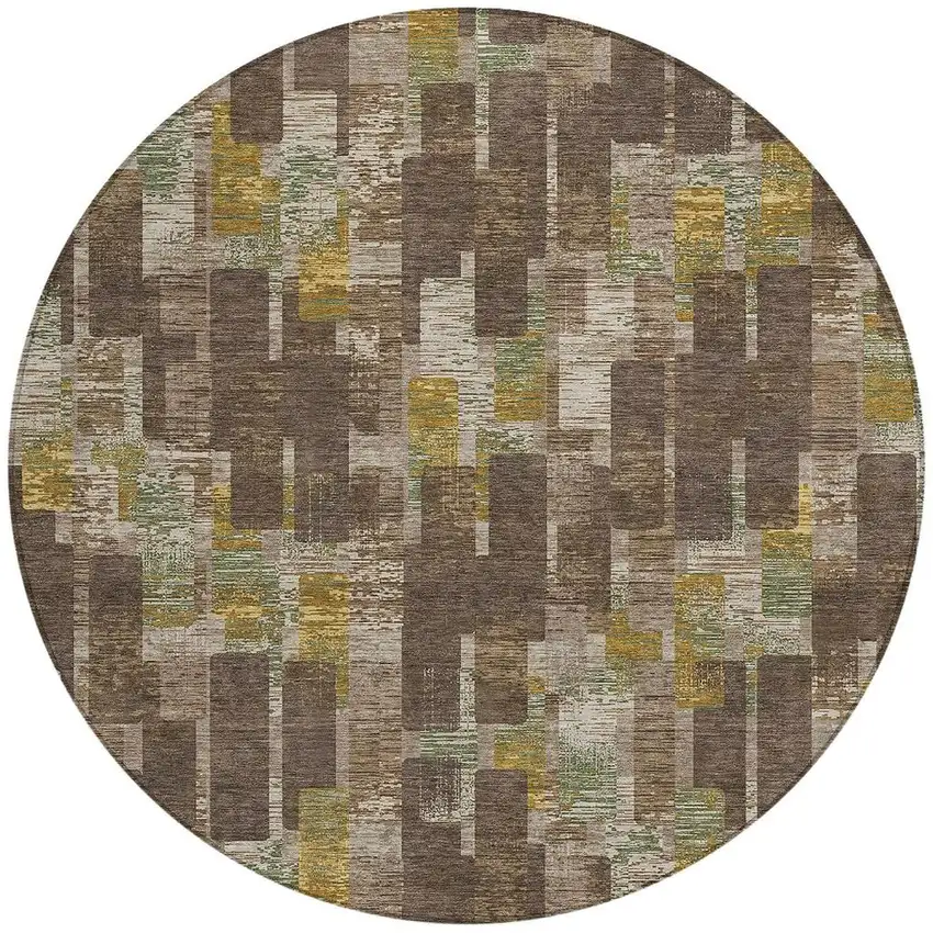 8' Chocolate And Brown Round Geometric Washable Indoor Outdoor Area Rug Photo 3