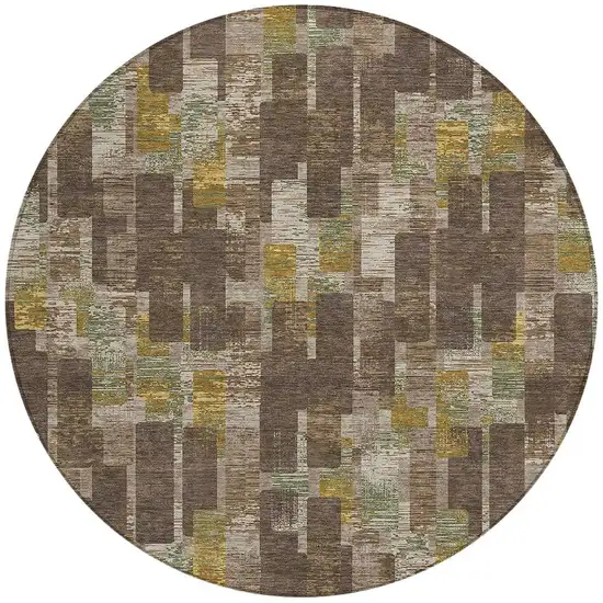 8' Chocolate And Brown Round Geometric Washable Indoor Outdoor Area Rug Photo 3