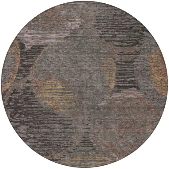 8' Chocolate And Brown Round Geometric Washable Indoor Outdoor Area Rug Photo 4