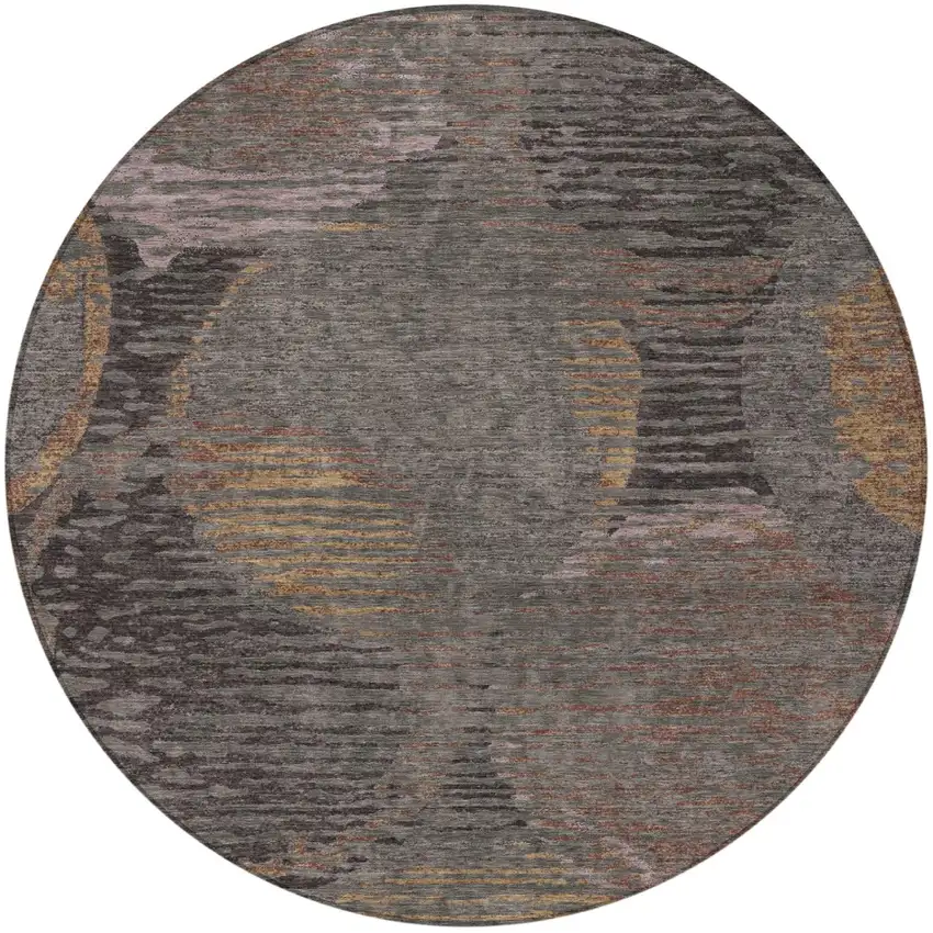 8' Chocolate And Brown Round Geometric Washable Indoor Outdoor Area Rug Photo 4