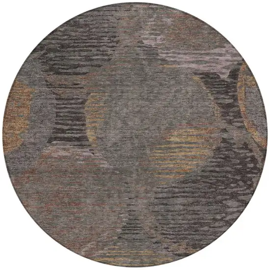 8' Chocolate And Brown Round Geometric Washable Indoor Outdoor Area Rug Photo 2