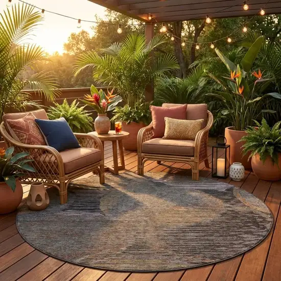 8' Chocolate And Brown Round Geometric Washable Indoor Outdoor Area Rug Photo 1