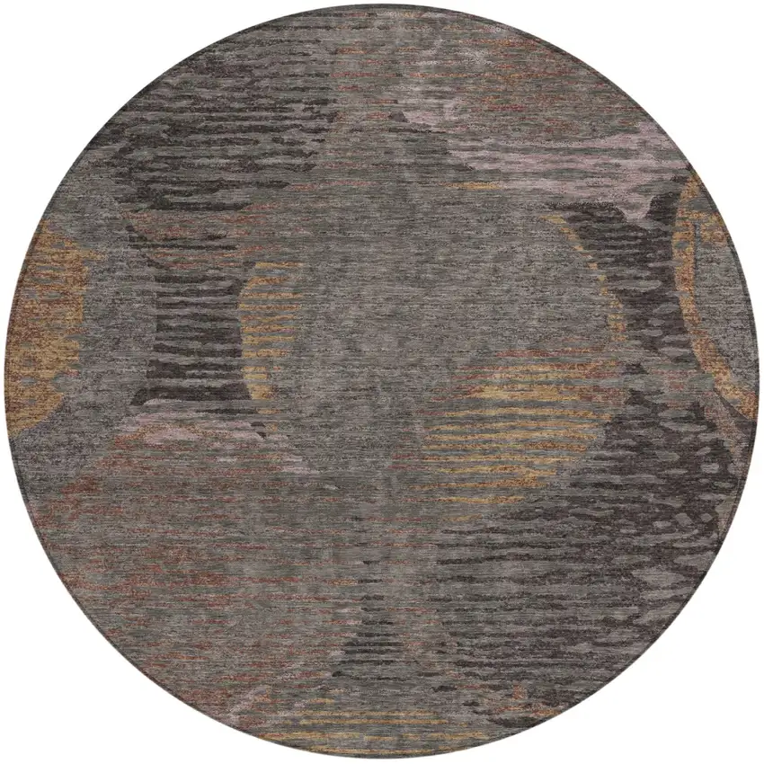 8' Chocolate And Brown Round Geometric Washable Indoor Outdoor Area Rug Photo 3