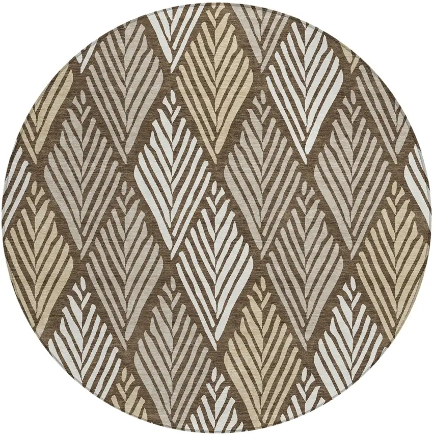 8' Chocolate And Brown Round Geometric Washable Indoor Outdoor Area Rug Photo 4