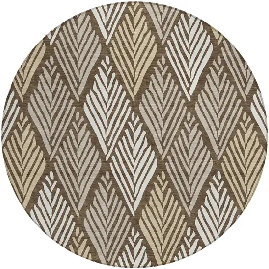 8' Chocolate And Brown Round Geometric Washable Indoor Outdoor Area Rug Photo 4