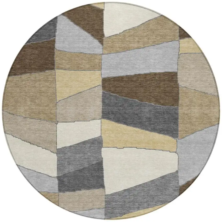 8' Chocolate And Brown Round Geometric Washable Indoor Outdoor Area Rug Photo 3
