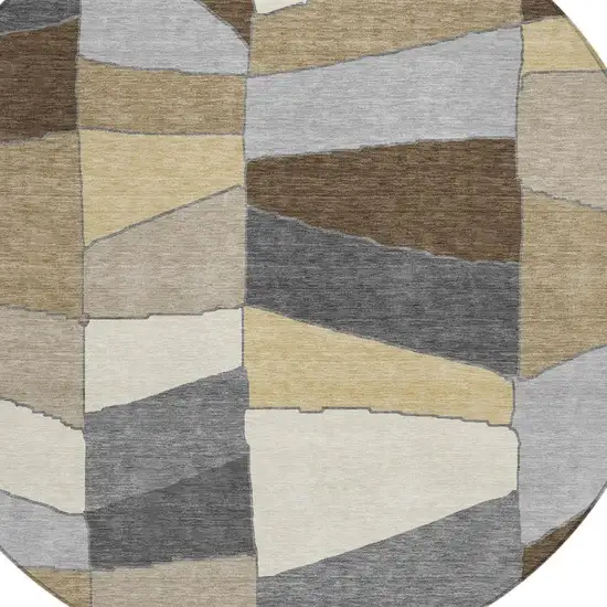 8' Chocolate And Brown Round Geometric Washable Indoor Outdoor Area Rug Photo 4
