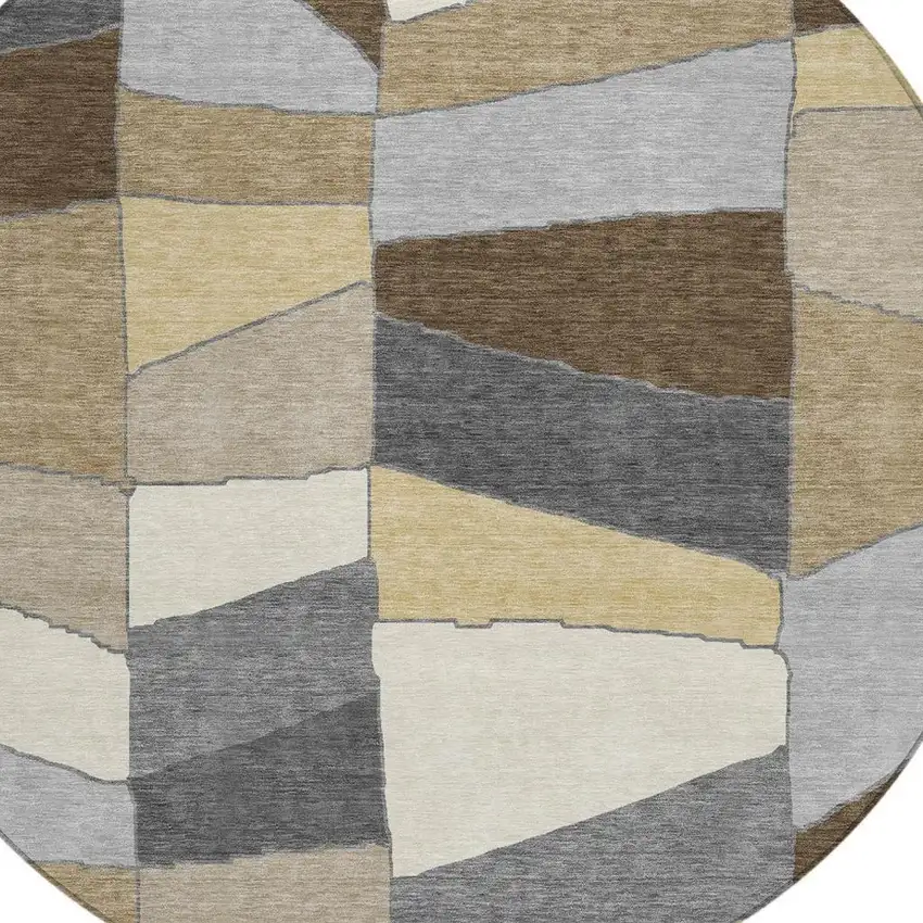 8' Chocolate And Brown Round Geometric Washable Indoor Outdoor Area Rug Photo 4