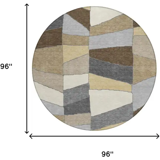 8' Chocolate And Brown Round Geometric Washable Indoor Outdoor Area Rug Photo 8