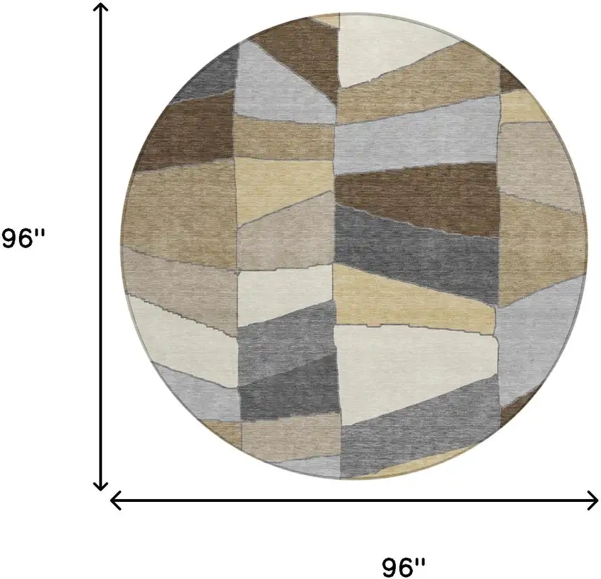 8' Chocolate And Brown Round Geometric Washable Indoor Outdoor Area Rug Photo 8