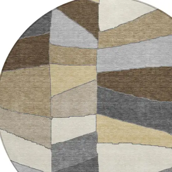 8' Chocolate And Brown Round Geometric Washable Indoor Outdoor Area Rug Photo 5