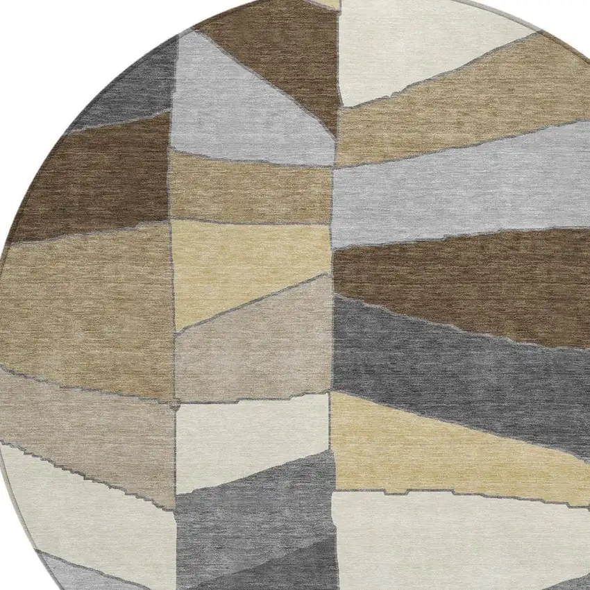 8' Chocolate And Brown Round Geometric Washable Indoor Outdoor Area Rug Photo 5