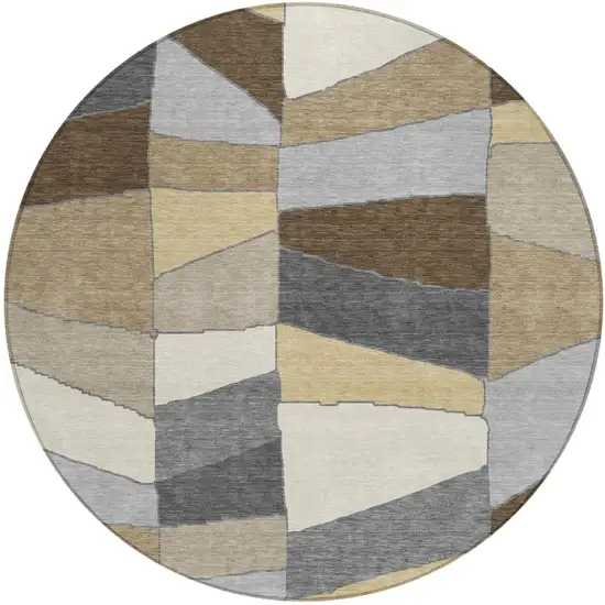 8' Chocolate And Brown Round Geometric Washable Indoor Outdoor Area Rug Photo 2