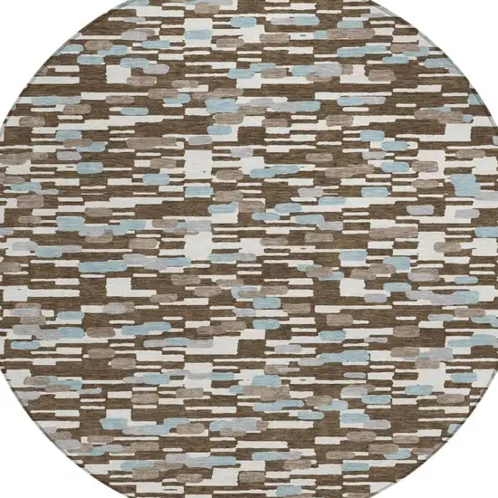 8' Chocolate And Brown Round Geometric Washable Indoor Outdoor Area Rug Photo 2