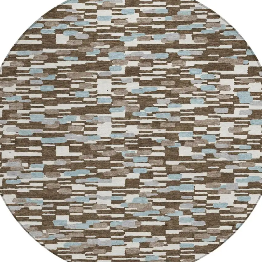 8' Chocolate And Brown Round Geometric Washable Indoor Outdoor Area Rug Photo 2
