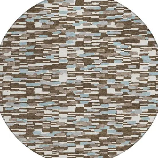 8' Chocolate And Brown Round Geometric Washable Indoor Outdoor Area Rug Photo 3