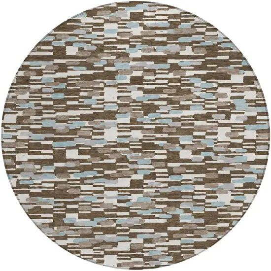 8' Chocolate And Brown Round Geometric Washable Indoor Outdoor Area Rug Photo 1