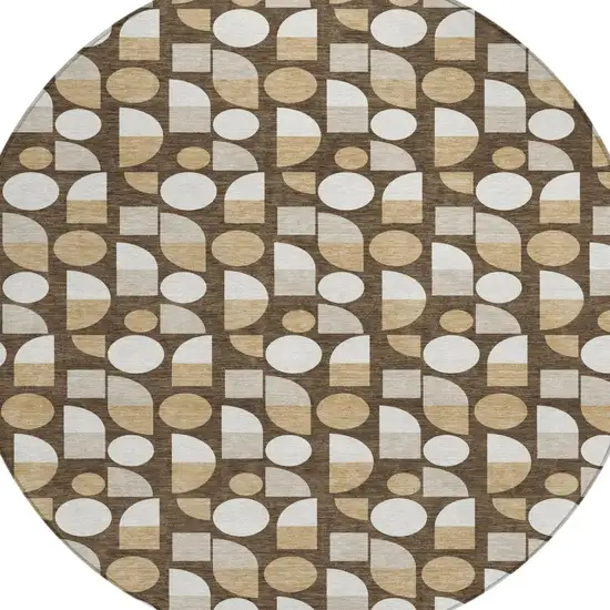 8' Chocolate And Brown Round Geometric Washable Indoor Outdoor Area Rug Photo 3