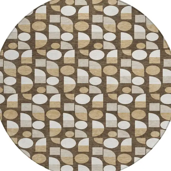 8' Chocolate And Brown Round Geometric Washable Indoor Outdoor Area Rug Photo 2