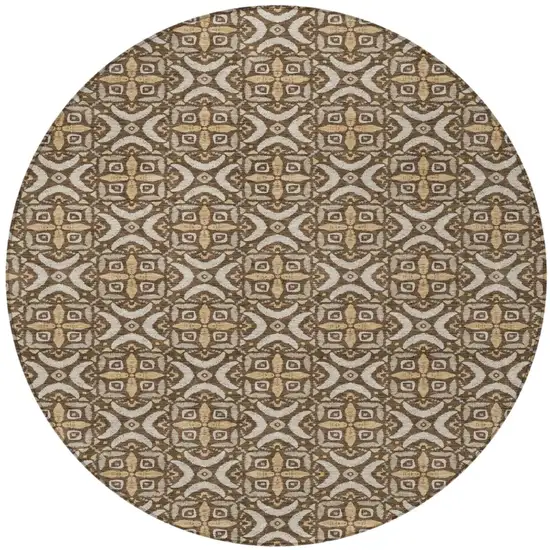 8' Chocolate And Brown Round Geometric Washable Indoor Outdoor Area Rug Photo 3