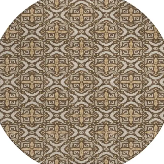 8' Chocolate And Brown Round Geometric Washable Indoor Outdoor Area Rug Photo 1