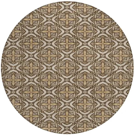8' Chocolate And Brown Round Geometric Washable Indoor Outdoor Area Rug Photo 2