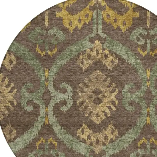 8' Chocolate And Brown Round Ikat Washable Indoor Outdoor Area Rug Photo 2