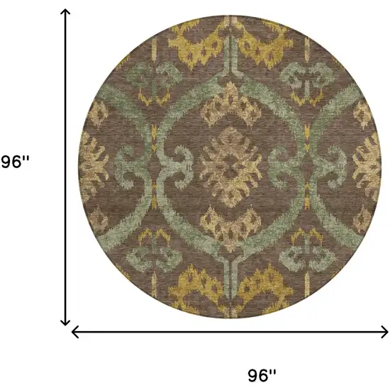 8' Chocolate And Brown Round Ikat Washable Indoor Outdoor Area Rug Photo 6