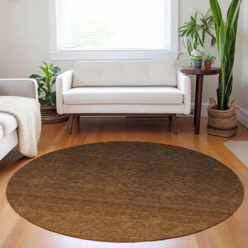 8' Chocolate And Brown Round Ombre Washable Indoor Outdoor Area Rug Photo 7