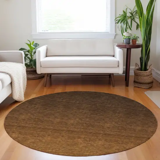 8' Chocolate And Brown Round Ombre Washable Indoor Outdoor Area Rug Photo 7