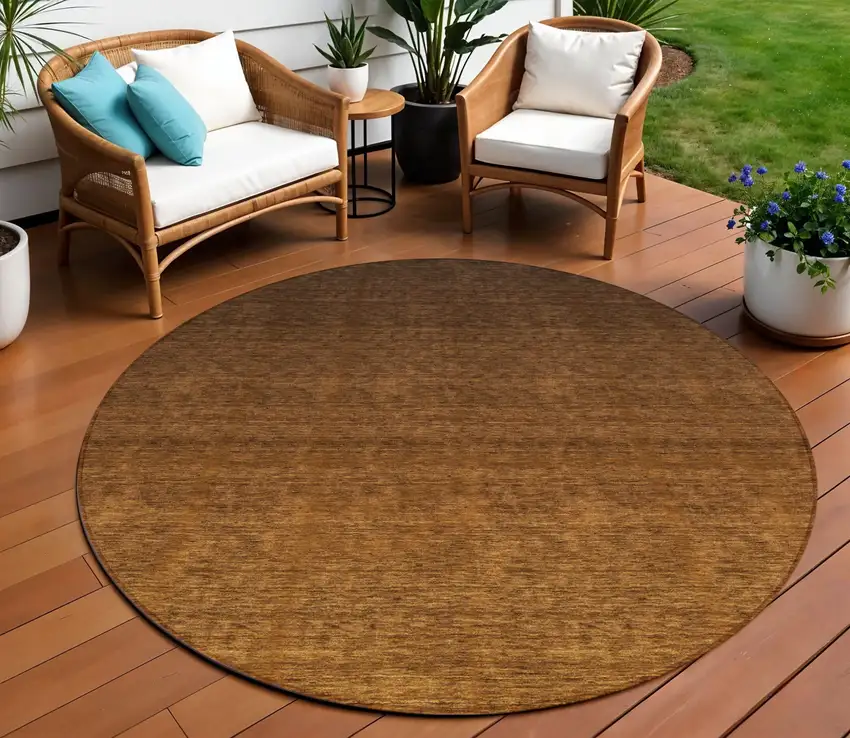 8' Chocolate And Brown Round Ombre Washable Indoor Outdoor Area Rug Photo 1