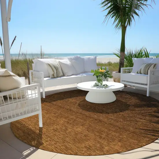 8' Chocolate And Brown Round Ombre Washable Indoor Outdoor Area Rug Photo 6
