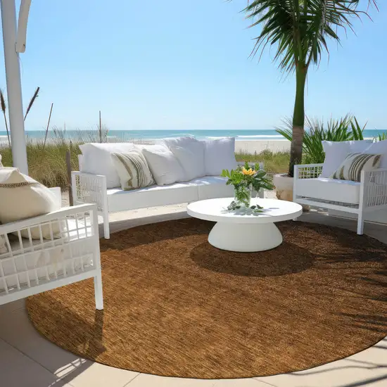 8' Chocolate And Brown Round Ombre Washable Indoor Outdoor Area Rug Photo 6