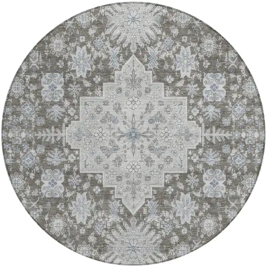 8' Chocolate And Brown Round Oriental Washable Indoor Outdoor Area Rug Photo 2