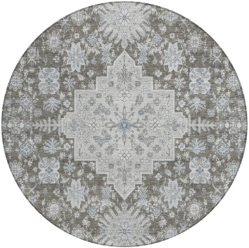 8' Chocolate And Brown Round Oriental Washable Indoor Outdoor Area Rug Photo 2