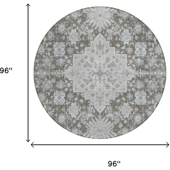 8' Chocolate And Brown Round Oriental Washable Indoor Outdoor Area Rug Photo 5