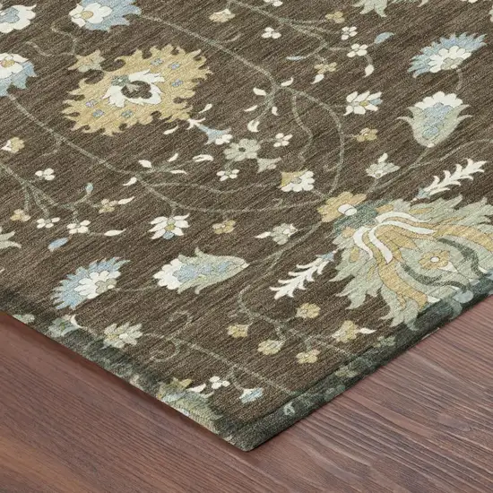 8' Chocolate And Brown Round Oriental Washable Indoor Outdoor Area Rug Photo 3