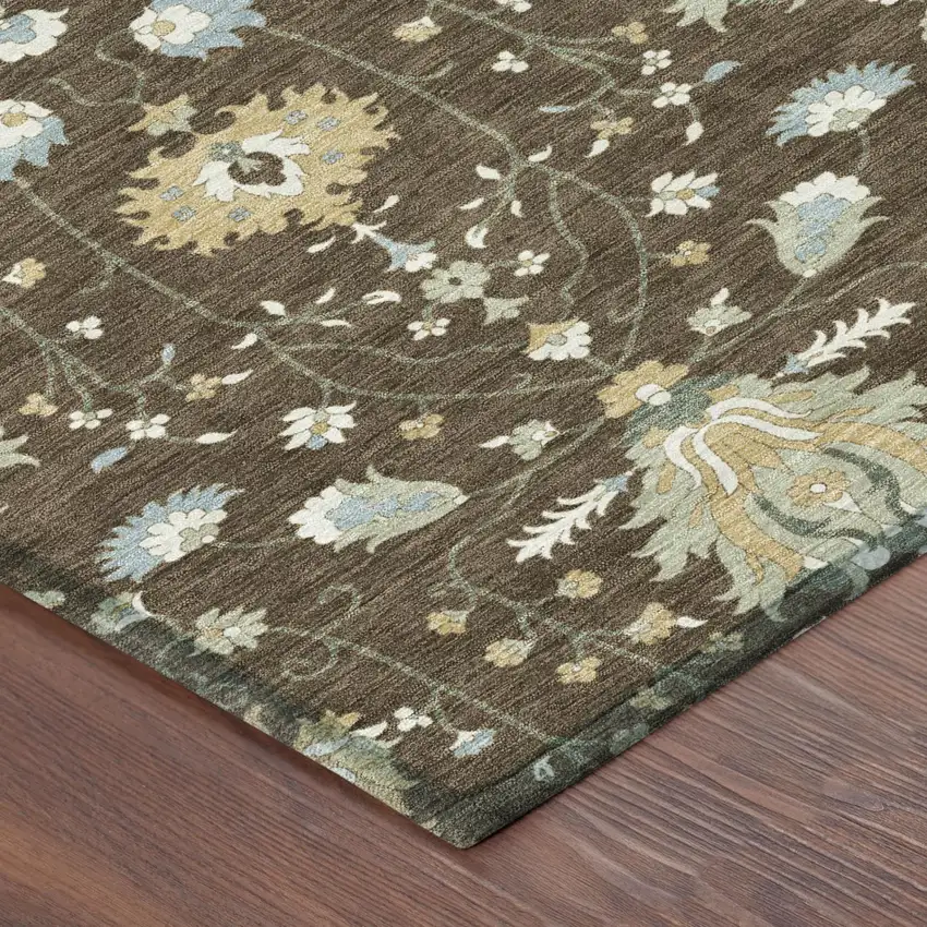 8' Chocolate And Brown Round Oriental Washable Indoor Outdoor Area Rug Photo 3