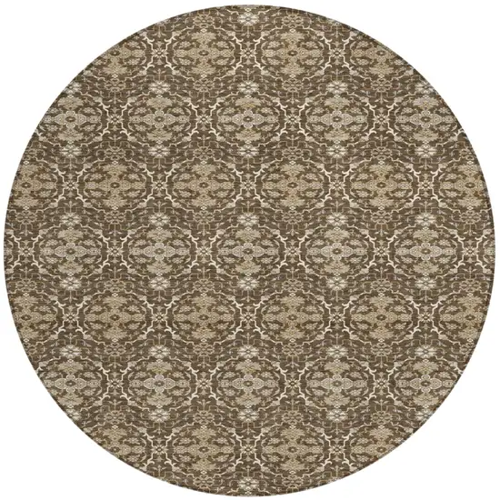 8' Chocolate And Brown Round Oriental Washable Indoor Outdoor Area Rug Photo 1