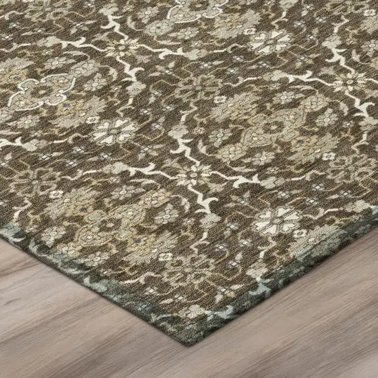 8' Chocolate And Brown Round Oriental Washable Indoor Outdoor Area Rug Photo 3