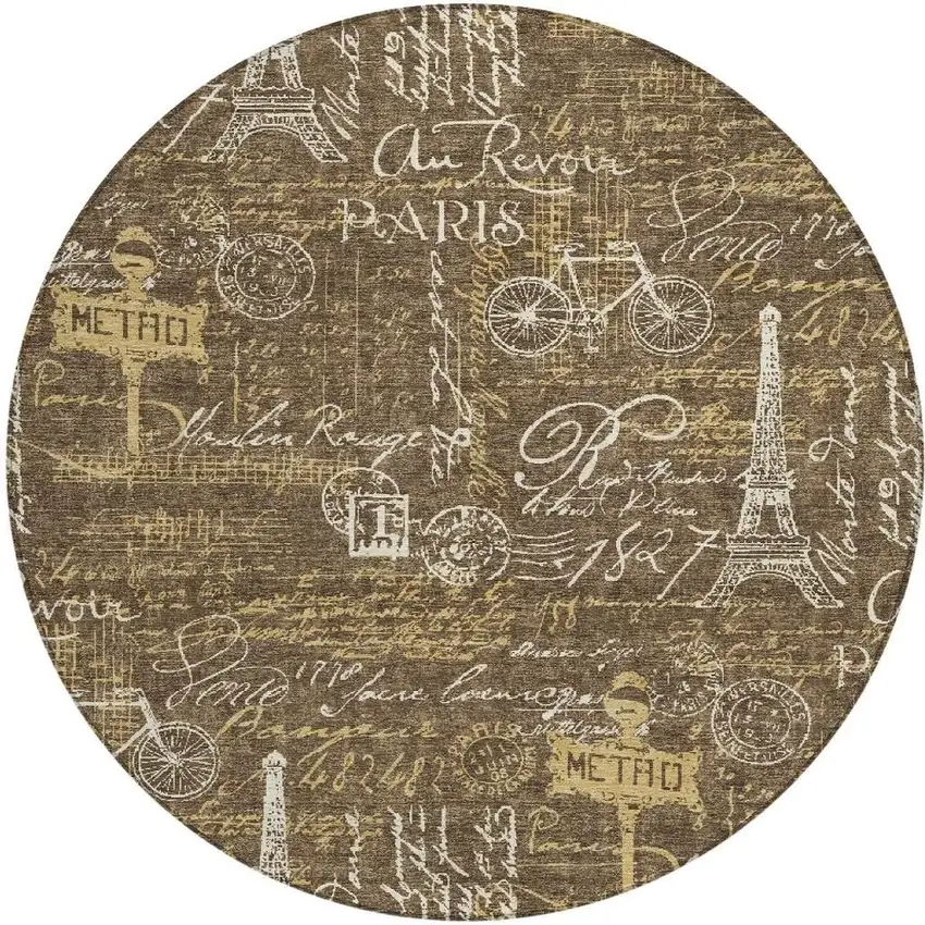 8' Chocolate And Brown Round Southwestern Washable Indoor Outdoor Area Rug Photo 3
