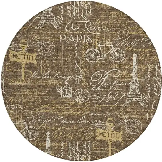 8' Chocolate And Brown Round Southwestern Washable Indoor Outdoor Area Rug Photo 3