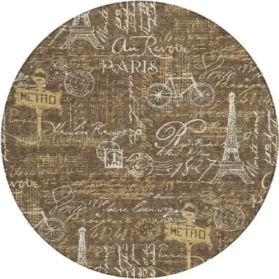 8' Chocolate And Brown Round Southwestern Washable Indoor Outdoor Area Rug Photo 1