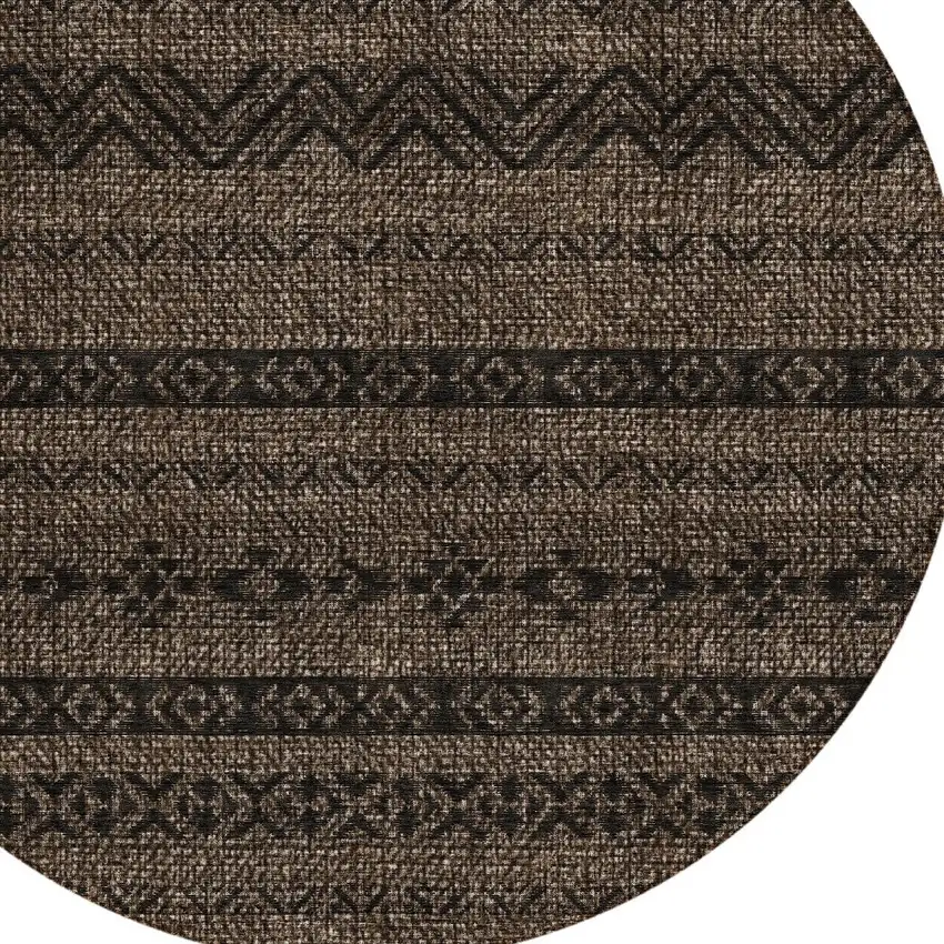 8' Chocolate And Brown Round Southwestern Washable Indoor Outdoor Area Rug Photo 4