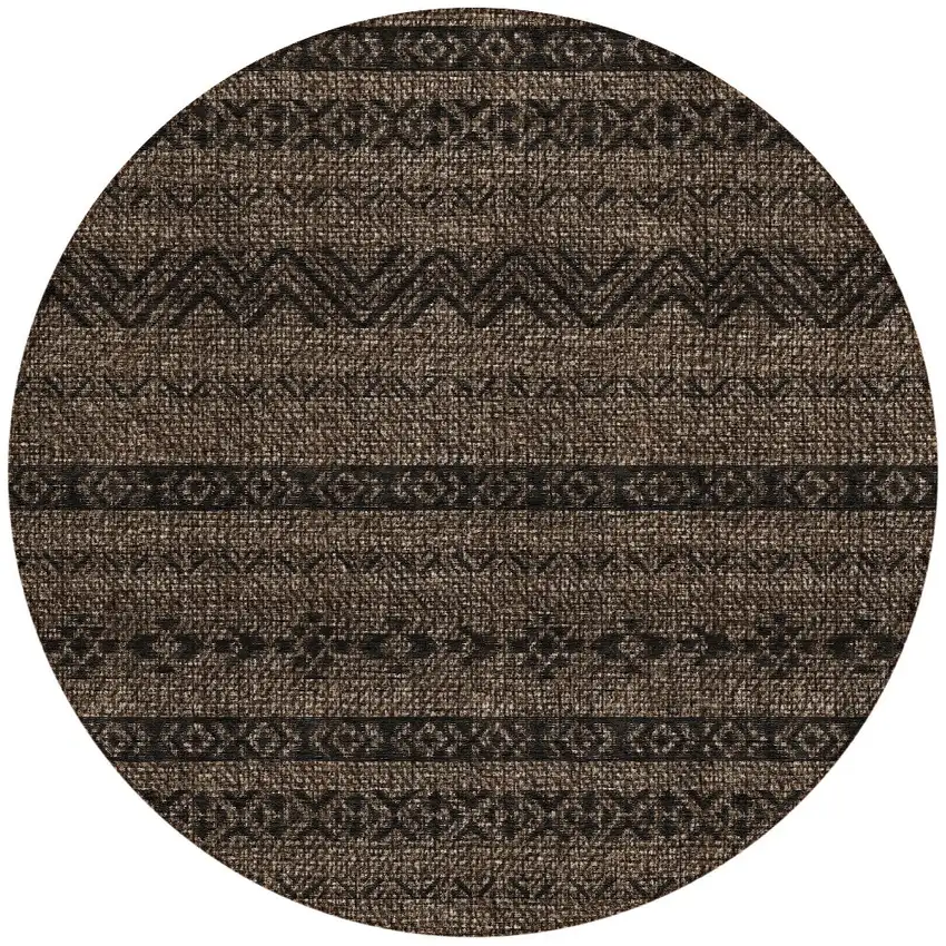8' Chocolate And Brown Round Southwestern Washable Indoor Outdoor Area Rug Photo 5