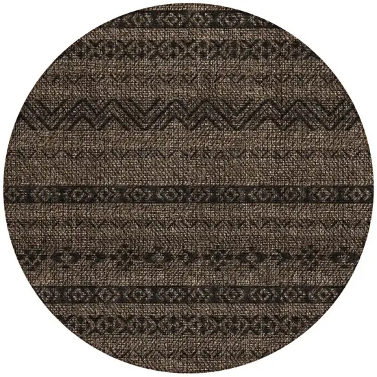 8' Chocolate And Brown Round Southwestern Washable Indoor Outdoor Area Rug Photo 5