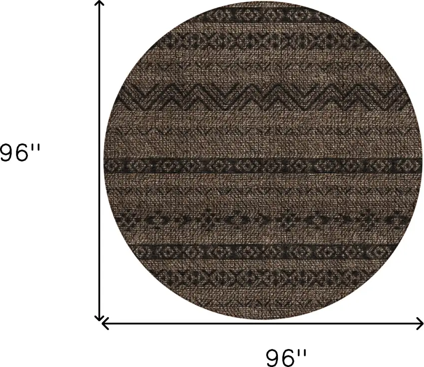 8' Chocolate And Brown Round Southwestern Washable Indoor Outdoor Area Rug Photo 3
